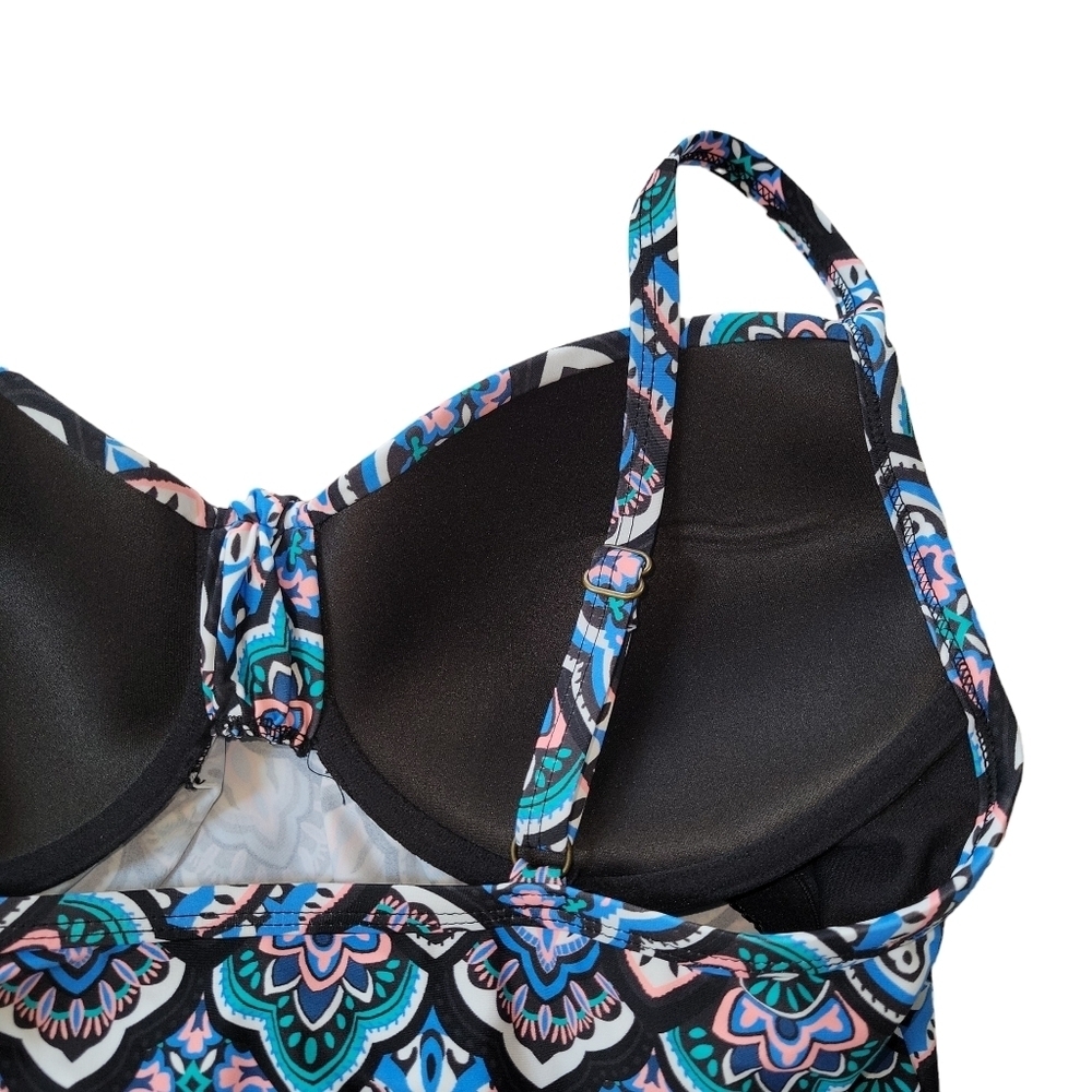 Island Escape NWT Flowy Scorpio Blue Multicolor Print Tankini Women's Size 8 - Picture 6 of 15